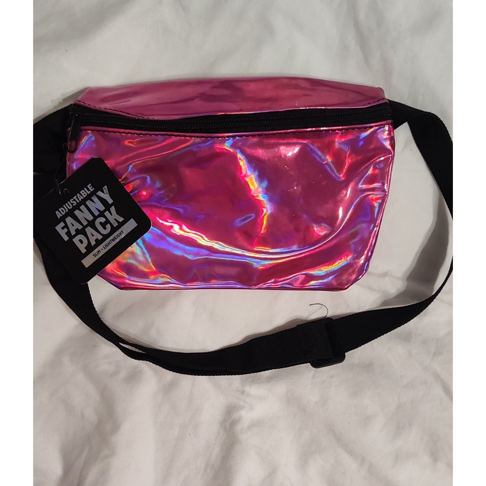 Holographic Fanny Pack Adjustable Belt Bag Slim Lightweight Pink y2k